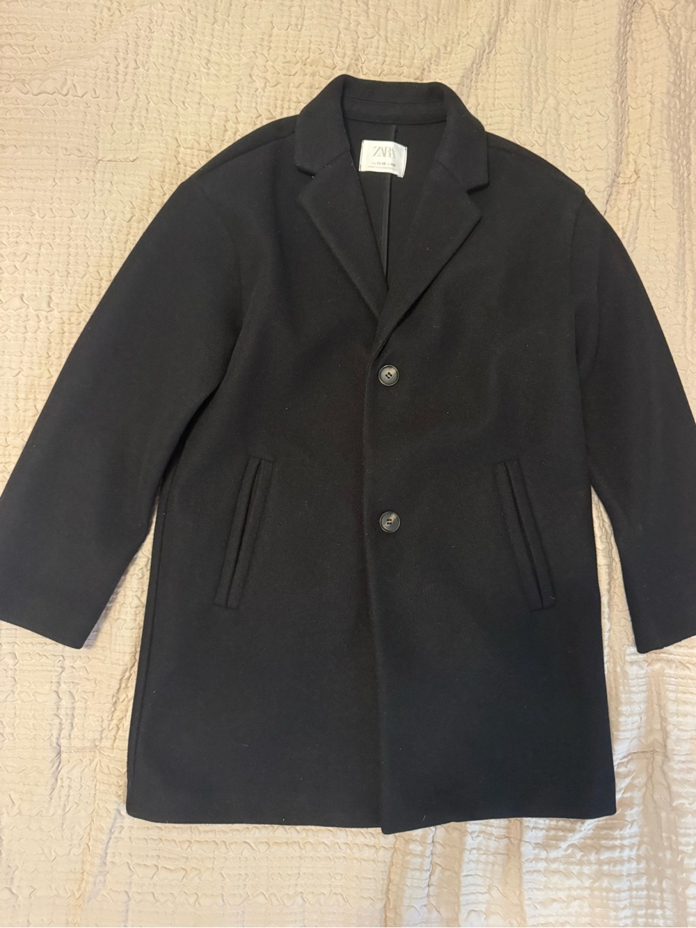 Zara Big Kids Black Wool-Blend Pea Coat